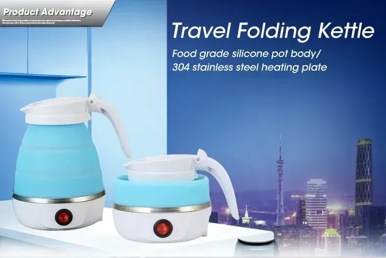 Electric Travelling Folding Kettle Silicone Foldable Water Kettles Compression Leak Proof Portable Mini Kettle