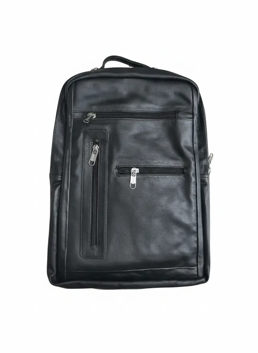 Premium Black Leather Backpack